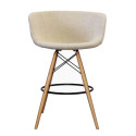 Tabouret de bar pied bois assise rembourrée MOND - Couleurs au choix