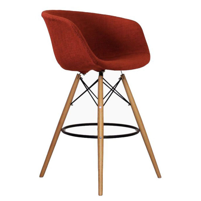 Tabouret de bar pied bois assise rembourrée MOND - Couleurs au choix