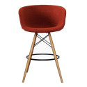 Tabouret de bar pied bois assise rembourrée MOND - Couleurs au choix
