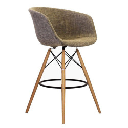 Tabouret de bar scandinave pied bois en tissu MOND
