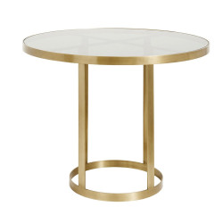 Table à manger 4 places métal doré plateau verre GOLDENA