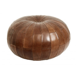 Pouf rétro cuir marron vieilli BOXE