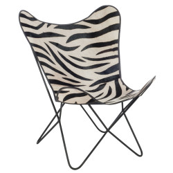 Fauteuil cuir papillon motifs zébrés MURPHY