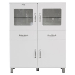 Buffet haut vitré style rétro en bois blanc MALIBU