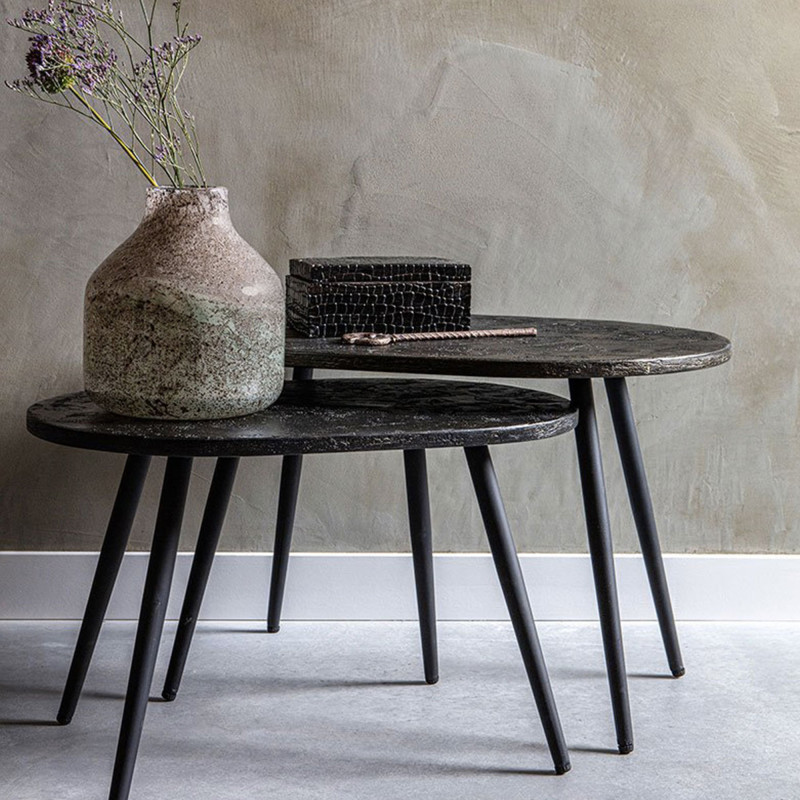 Lot de 2 tables d'appoint en bois et métal REBELLE