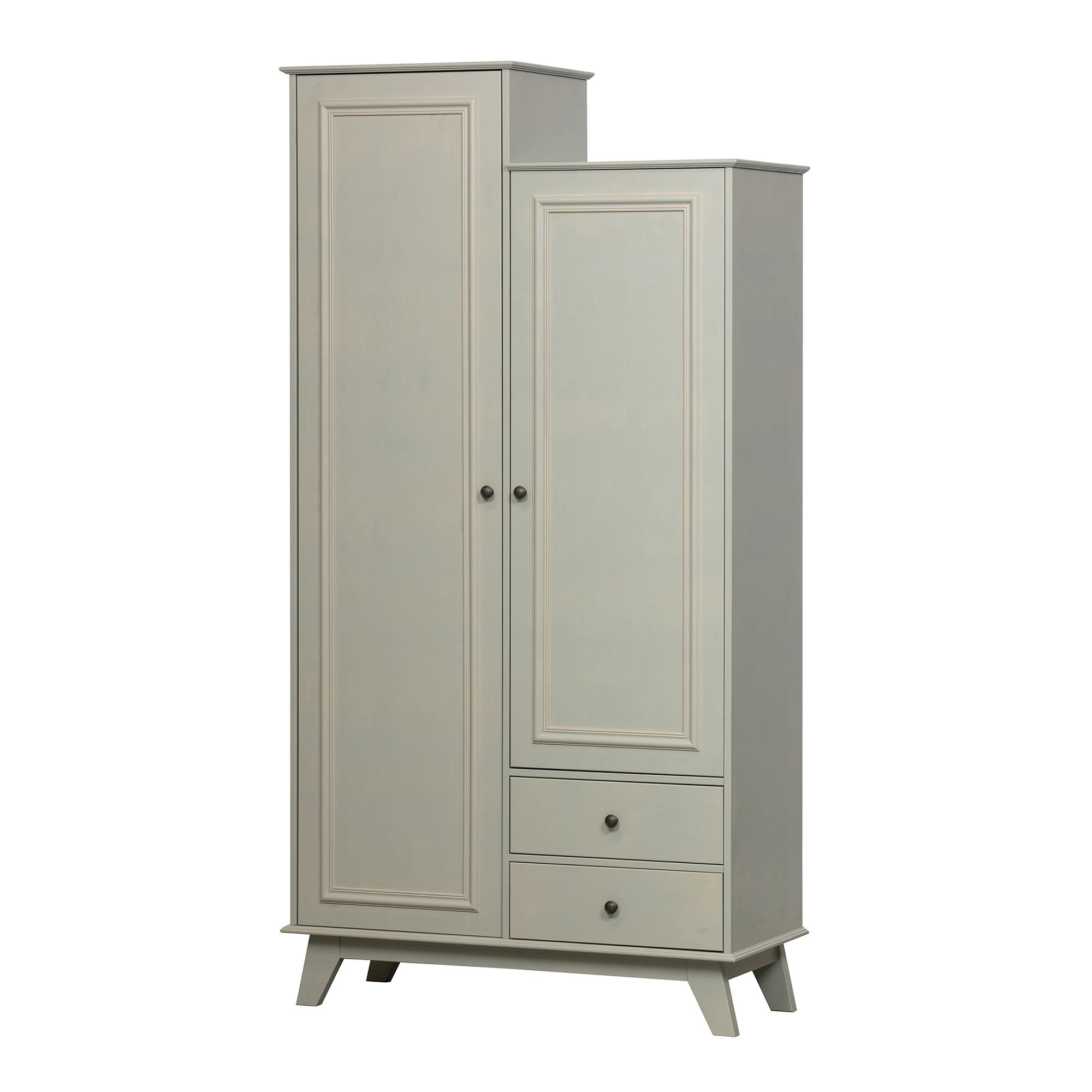 Armoire Bébé 2 portes et 2 tiroirs - Alma. Coloris Blanc et pieds Bois