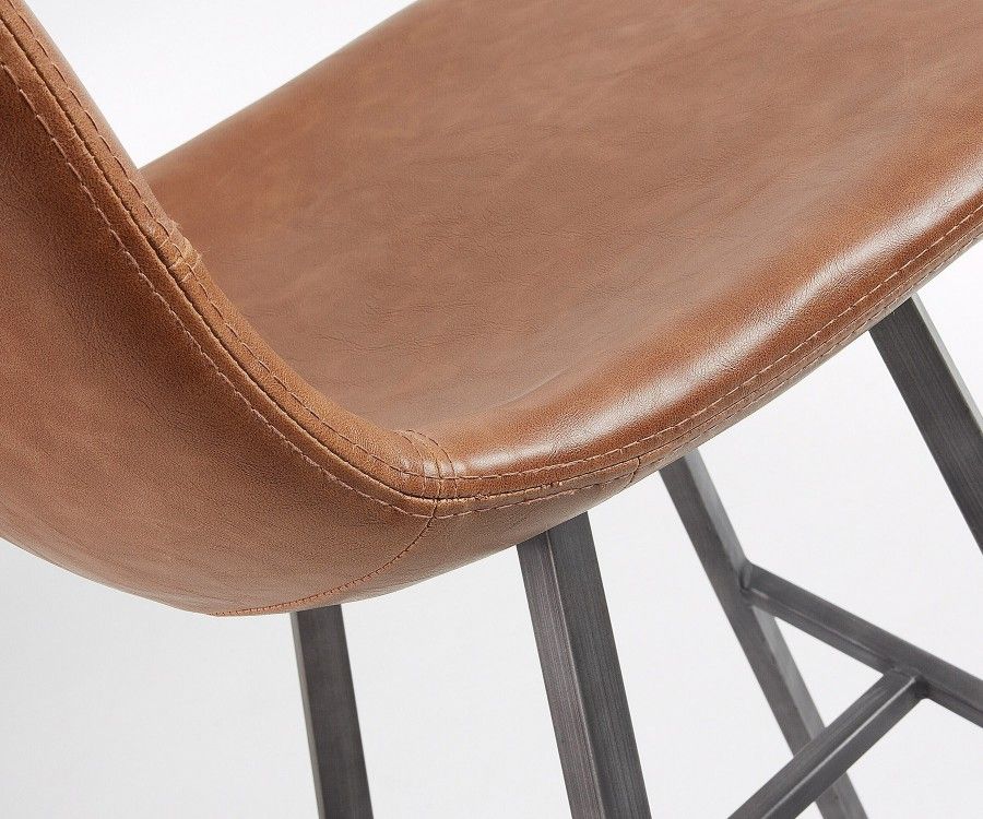 Tabouret bar design assise simili cuir marron CRAT