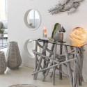 Console bohème bois plateau verre LIAM
