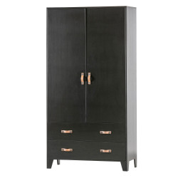 Armoire 2 placards et 2 tiroirs en pin passif noir HERMIONE