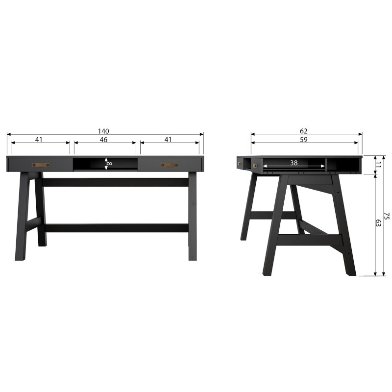 Bureau en pin noir -HERMIONE