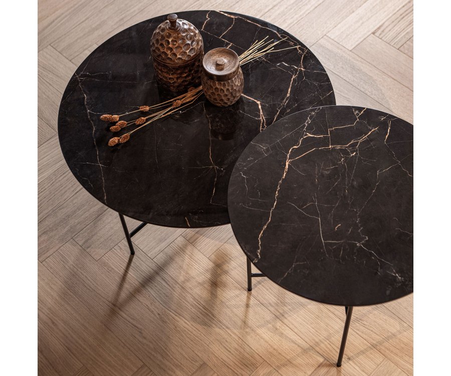 Petite table basse ronde 60cm aspect marbre VIDA