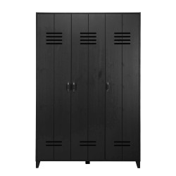 Armoire 3 portes en pin massif noir CLEMENT