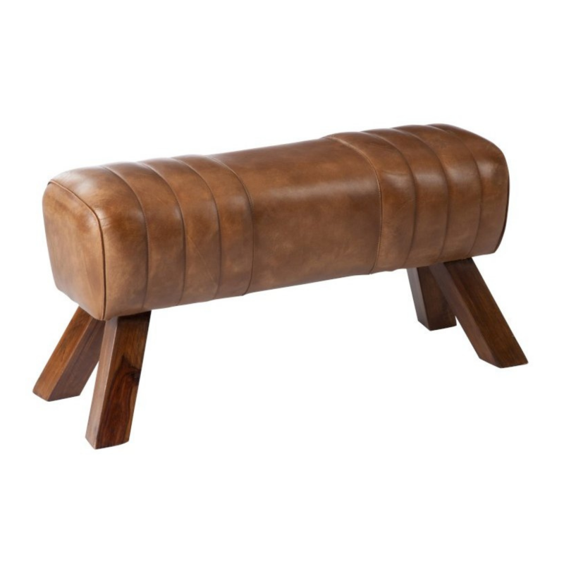 Banc design cheval d'arçon cuir et bois HORSE - 87 cm