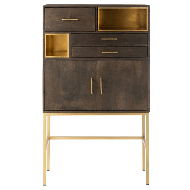 Buffet haut contemporain en bois et métal doré CHICAGO