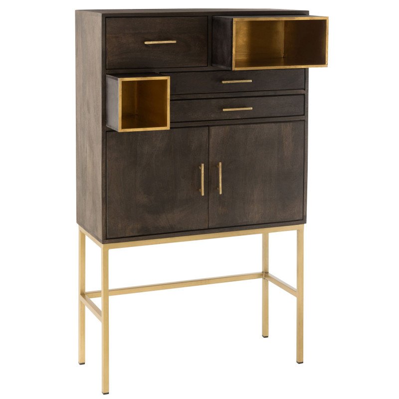 Buffet haut contemporain en bois et métal doré CHICAGO