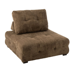 Fauteuil douillet en velours côtelé marron LEANDRE