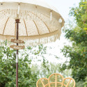 Parasol en bois et tissu beige à pompoms PILOU