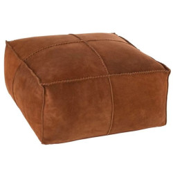 Pouf carré 50x50cm en cuir marron HULO