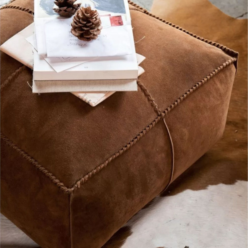 Pouf carrée cuir vintage-HULO
