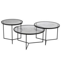 Set de 3 tables gigognes rondes métal et verre-VERA