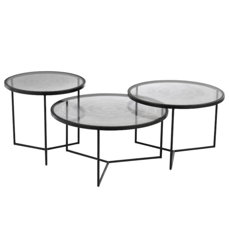 Set de 3 tables gigognes rondes métal et verre-VERA