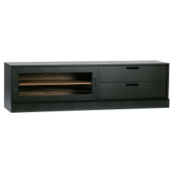 Meuble TV 180cm en bois de pin massif noir RAMERY