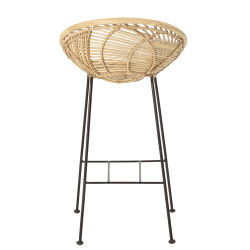 Tabouret haut assise arrondie en rotin naturel RATTON