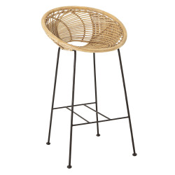 Tabouret haut assise arrondie en rotin naturel RATTON