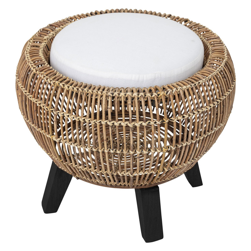 Pouf rond avec pieds en rotin naturel et métal PITCHOU