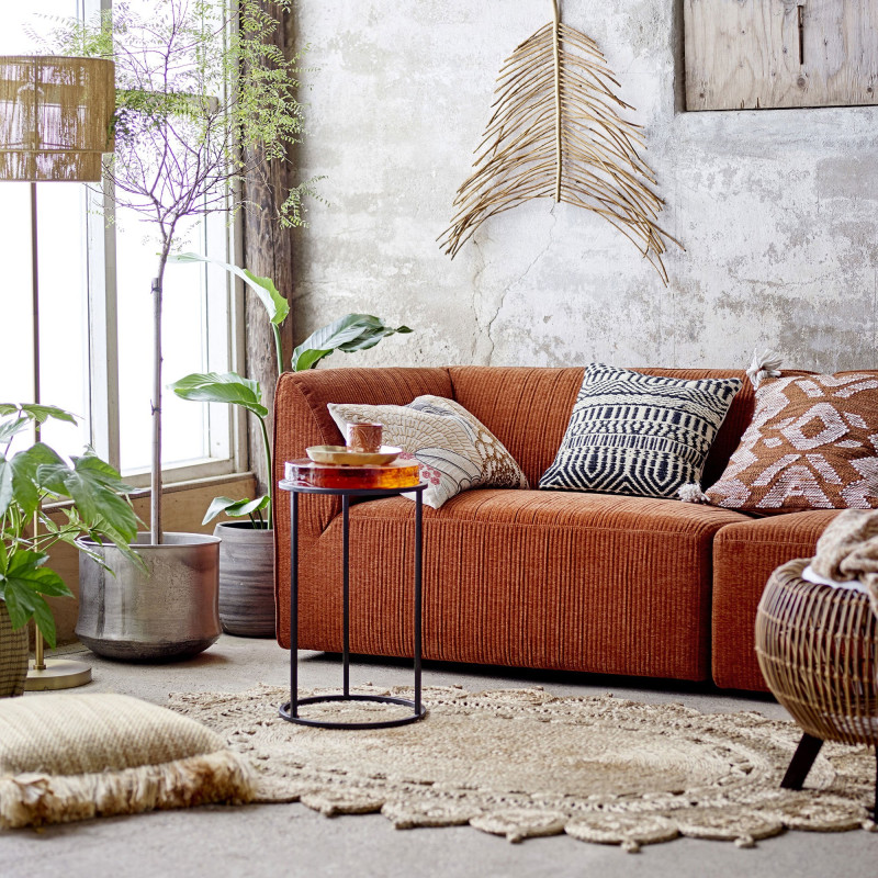 Pouf rond avec pieds en rotin naturel et métal PITCHOU