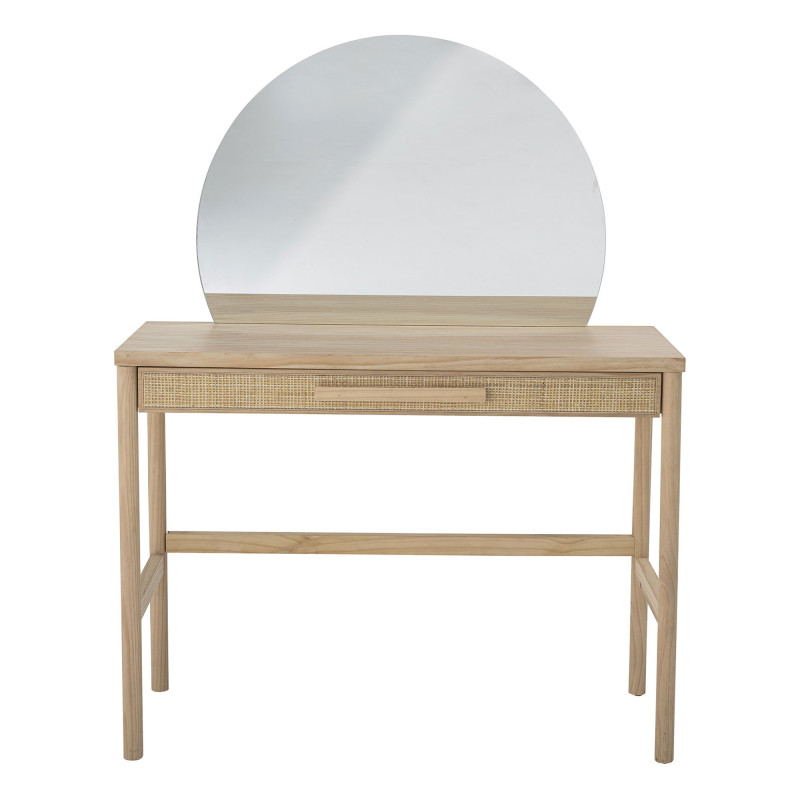 Coiffeuse 1 tiroir avec miroir rond en bois HORTENSE