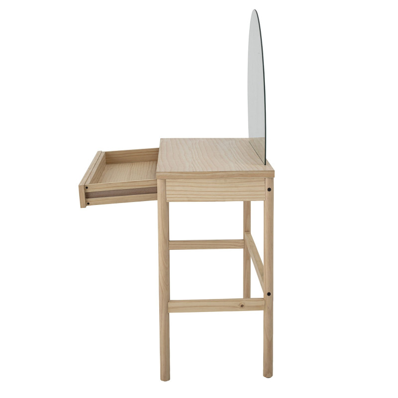 Coiffeuse 1 tiroir avec miroir rond en bois HORTENSE