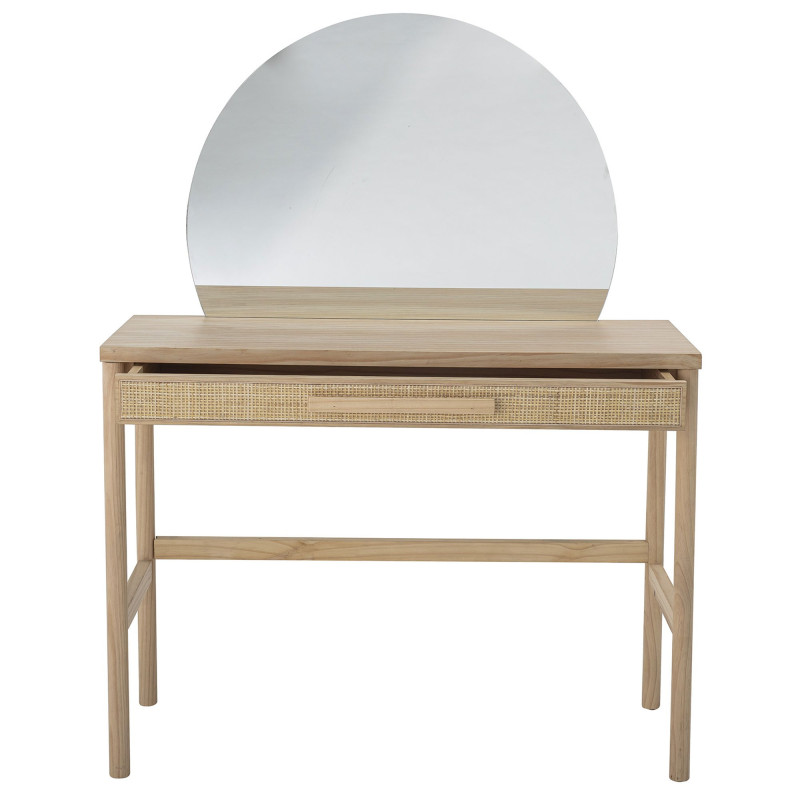 Coiffeuse 1 tiroir avec miroir rond en bois HORTENSE