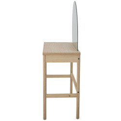 Coiffeuse 1 tiroir avec miroir rond en bois HORTENSE