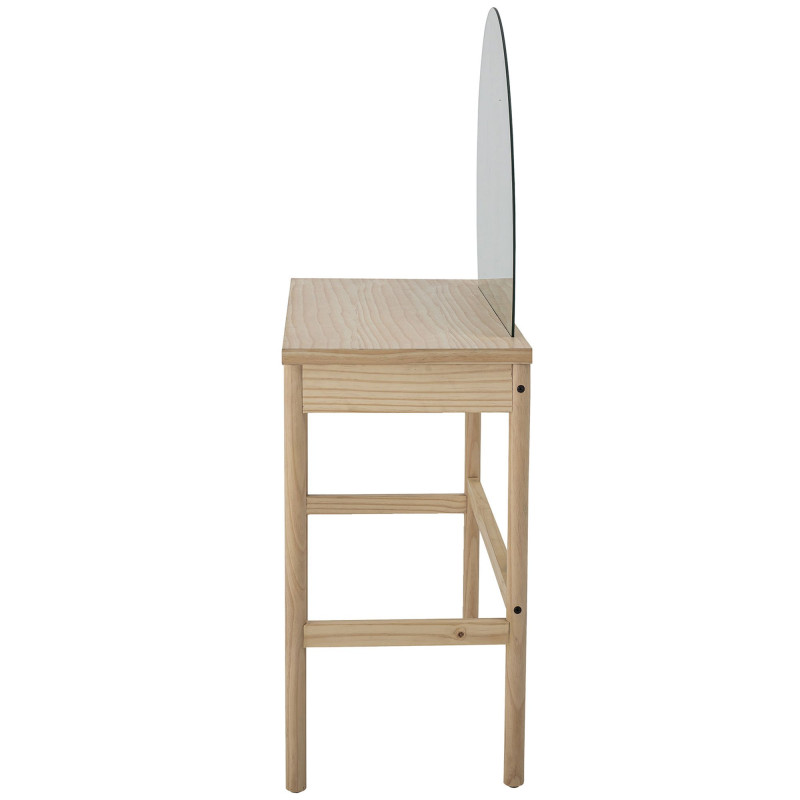 Coiffeuse 1 tiroir avec miroir rond en bois HORTENSE