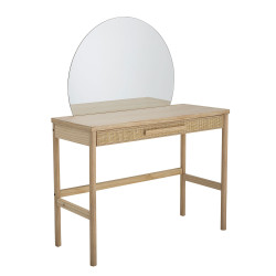 Coiffeuse 1 tiroir avec miroir rond en bois HORTENSE