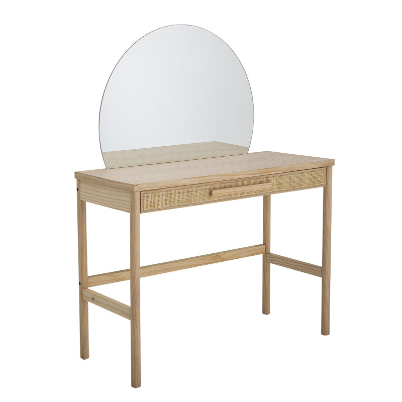 Coiffeuse 1 tiroir avec miroir rond en bois HORTENSE