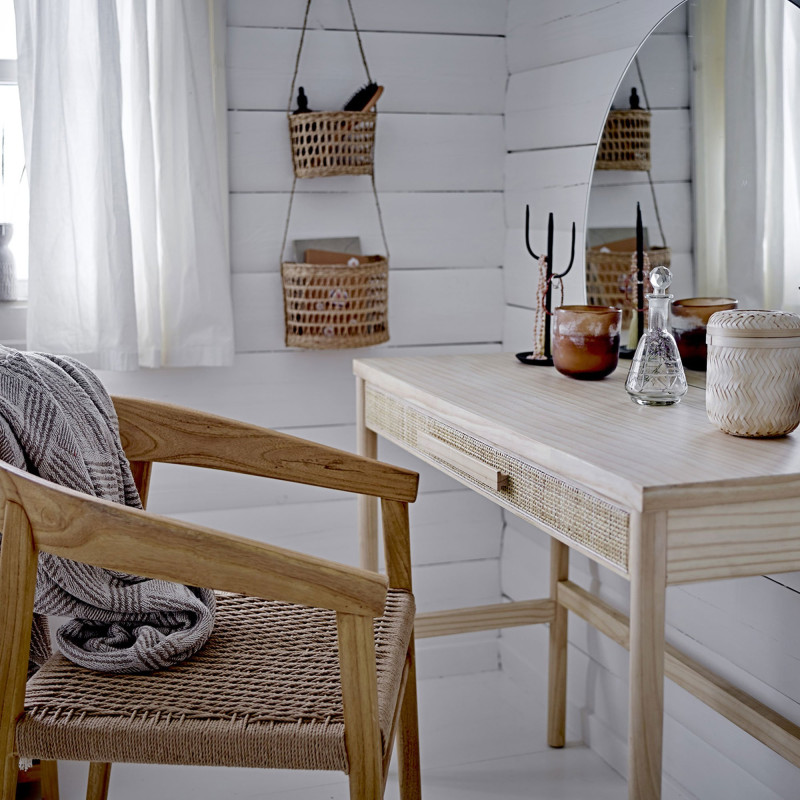 Coiffeuse 1 tiroir avec miroir rond en bois HORTENSE