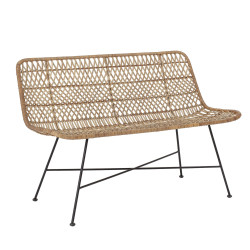 Banc style bohème en rotin et métal noir HECTOR