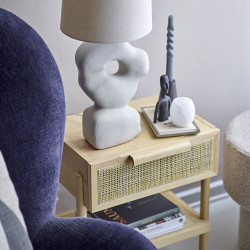 Table de chevet 1 tiroir en bois et rotin naturel TESS