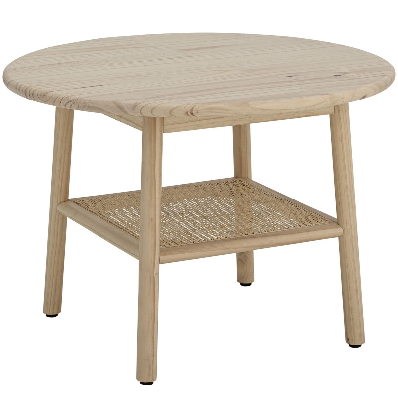 Petite table ronde en pin naturel et étagère en rotin PAQUITA