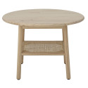 Petite table ronde en pin naturel et étagère en rotin PAQUITA
