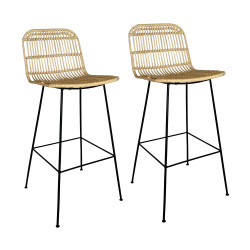 Lot de 2 tabourets de bar design en rotin WERU