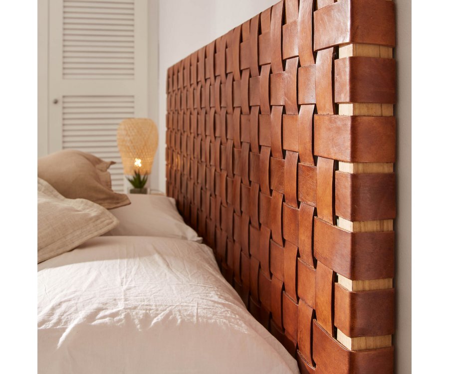 Tête de lit rectangulaire en cuir et bois CLARIE