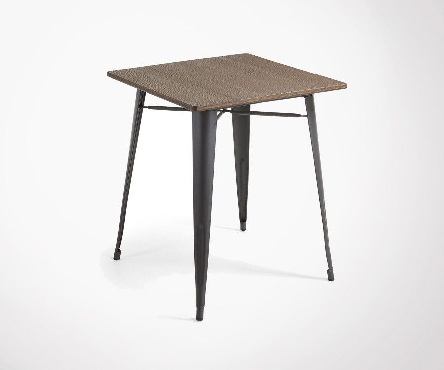 Table carré métal gris plateau bambou PACIFIC - 80cm