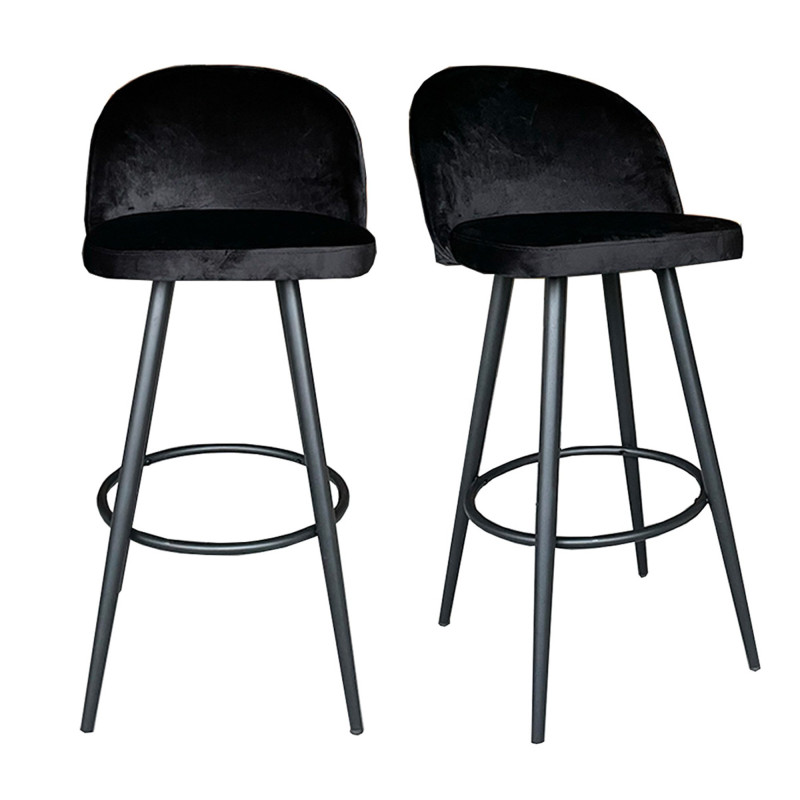 Lot de 2 tabourets de bar velours-JAMES