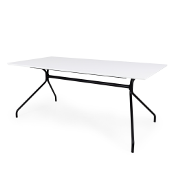 Table à manger rectangulaire 180x90cm blanche pieds noirs EGA