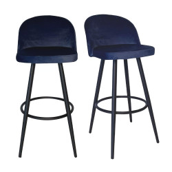 Lot de 2 tabourets de bar velours-JAMES