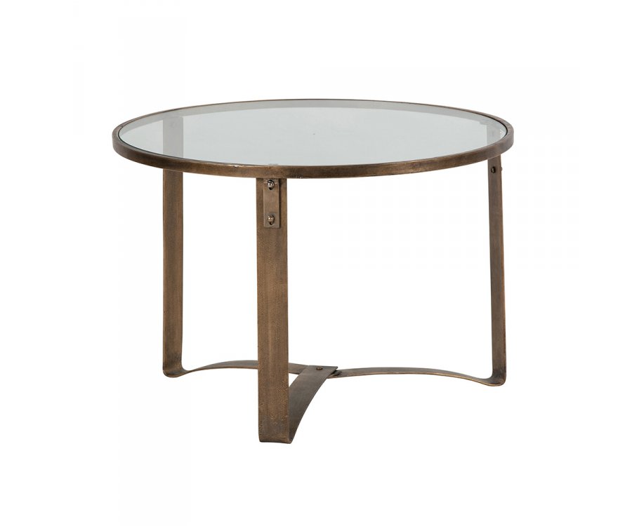 Table basse ronde métal et verre style antique DOUGLAS