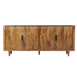 Buffet bas 85x191cm 4 portes en bois naturel et marbre TICTO